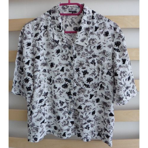 Chemisier Blanc À Fleurs Noires Et Grises. Promod. Taille 38