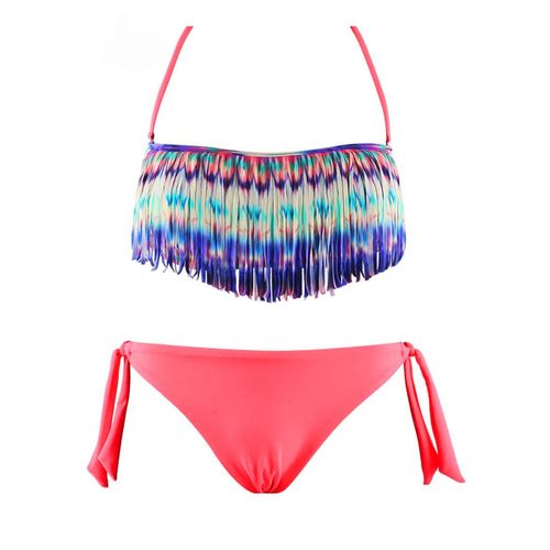 Maillot De Bain Femme Bikini 2 Pièces Fluo Bandeau À Franges