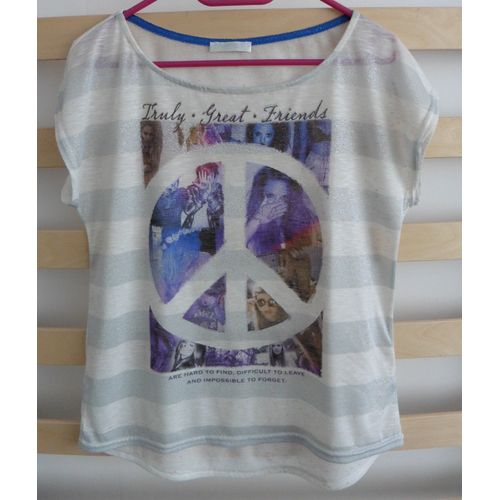 T-Shirt Symbole Paix. Truly. Great. Friends. Promod. Taille 38