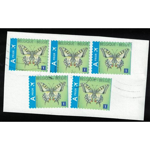 Belgique Lot De 5 Oblitérés Used Butterfly Papillons Sur Fragment
