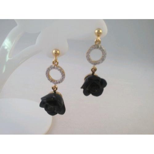 Boucles D'oreilles Rose En Céramique Noire