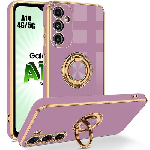 Coque Pour Samsung Galaxy A14 4g/5g, Violet, En Silicone Liquide Avec Support À Anneau Rotatif, Protection Antichoc - Booling