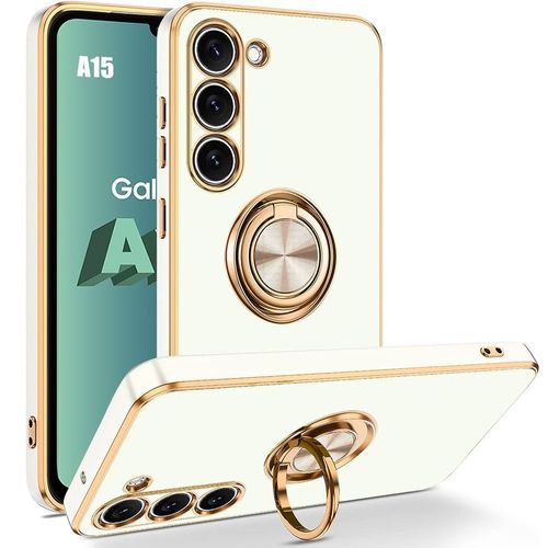 Coque Pour Samsung Galaxy A15 4g/5g- Blanc - Coque Annequ Antichoc En Silicone Hybride Avec Support Rotatif De Bague Placage - Booling
