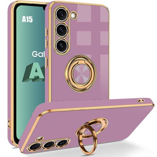 Coque Pour Samsung Galaxy A15 4g/5g, Antichoc En Silicone Hybride Avec Anneau De Rotation À 360 ° Et Bordure Plaquée, Violet - Booling