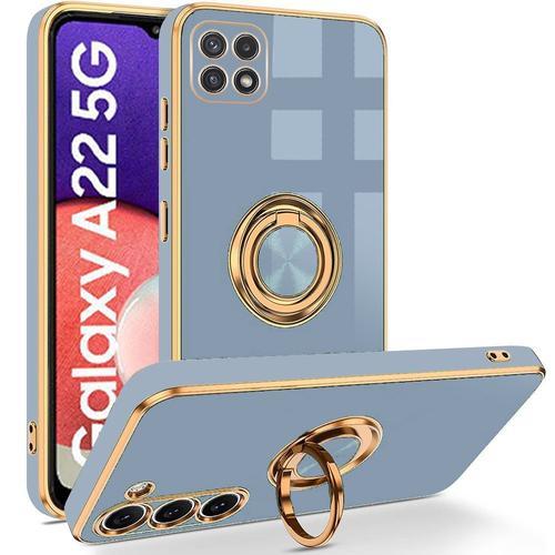 Coque Pour Samsung Galaxy A22 5g - Bleu - En Silicone Avec Support À Anneau Bague 360 ° Rotatif, Protection Antichoc - Booling