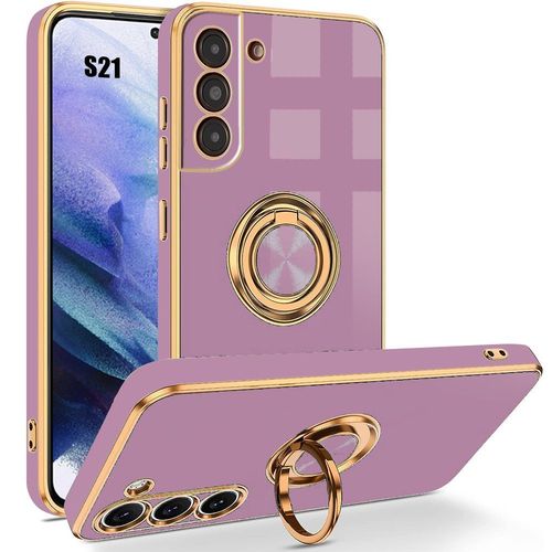 Coque Pour Samsung Galaxy S21, Violet, Coque Antichoc En Tpu Souple Avec Support À Anneau De Rotation À 360 °, Style Placage - Booling