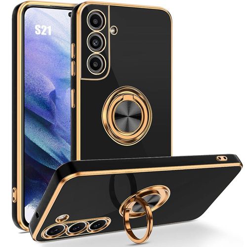 Coque Pour Samsung Galaxy S21, Coque En Silicone Ultra Mince, Design De Support À Anneau Rotatif, Protection Antichoc - Noir - Booling