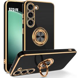 Coque Pour Samsung Galaxy S23 Fe (Pas Pour S23) - Noir - Antichoc En Silicone, Design De Support De Bague Placage - Booling