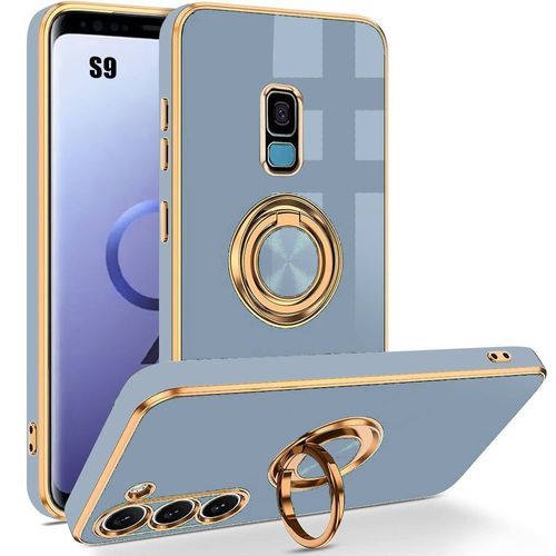 Coque Pour Samsung Galaxy S9 - Bleu - Protection Antichoc En Silicone Avec Support De Bague Mignon Placage 360 ° Rotatif - Booling