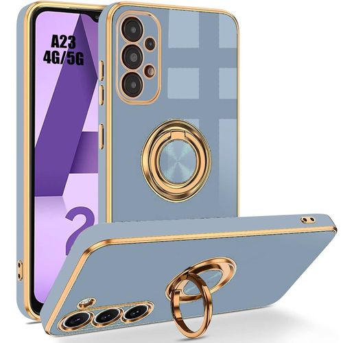 Coque Pour Samsung Galaxy A23 4g/5g - Bleu - Coque Antichoc En Silicone Liquide Avec Anneau Bague 360 ° Rotatif, Style Galvanisé - Booling