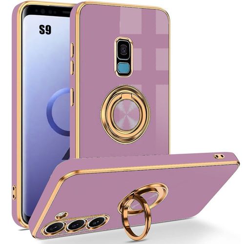 Coque Pour Samsung Galaxy S9, Antichoc En Silicone Liquide Avec Support À Anneau 360 ° Rotatif Et Bordure Plaquée - Violet - Booling