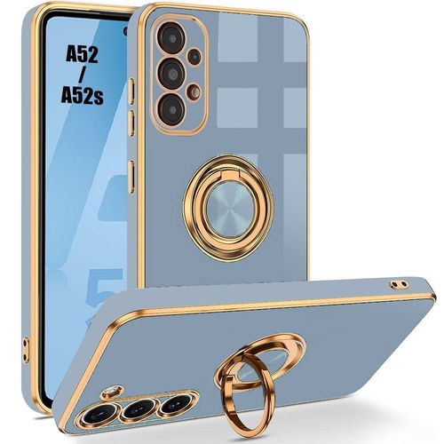 Coque Pour Samsung Galaxy A52 4g/5g Et A52s 5g, Tpu Bleu Avec Support À Anneau Rotatif Et Bordure Plaquée, Protection Antichoc - Booling