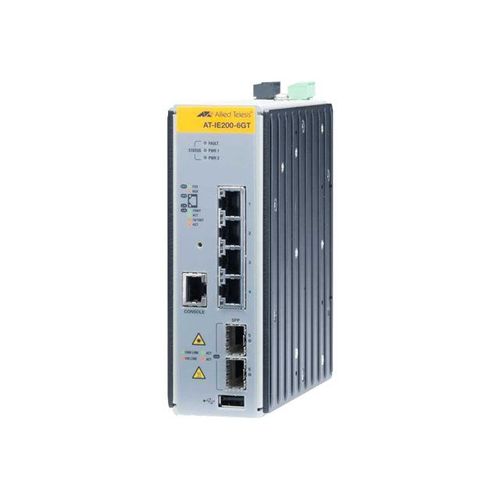 Allied Telesis AT IE200-6GT - Commutateur - Géré - 4 x 10/100/1000 + 2 x Gigabit SFP - Montage sur rail DIN, fixation murale - Tension CC