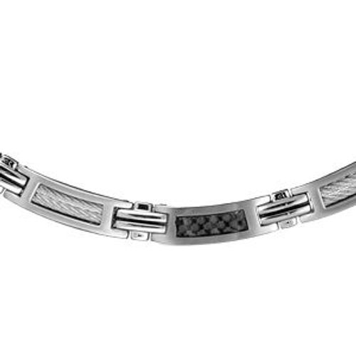 Collier Acier Cable Et Carbone Double Fermoir Réglable 50+5cm