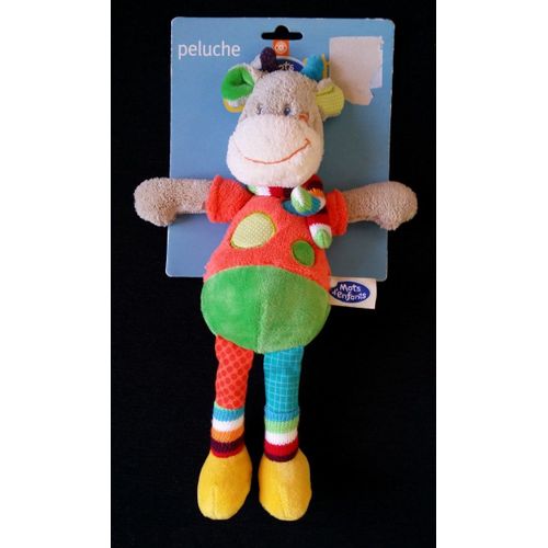 Doudou Vache Orange Vert Et Coloré Mots D'enfants