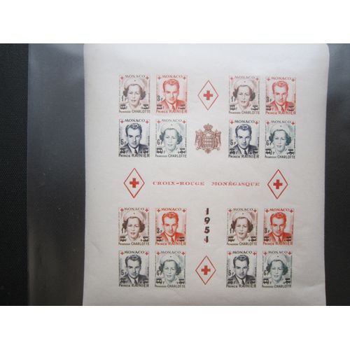 Monaco Feuillet N°4b (1951). 4 Blocs De 4 Timbres Avec Armes De Monaco Et Inscription Croix Rouge Monegasque