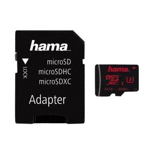 Hama - Carte mémoire flash (adaptateur microSDXC vers SD inclus(e)) - 64 Go - UHS Class 3 - microSDXC UHS-I