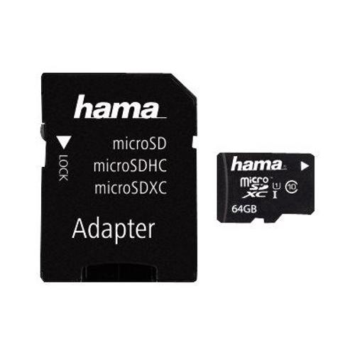 Hama - Carte mémoire flash (adaptateur microSDXC vers SD inclus(e)) - 64 Go - UHS Class 1 / Class10 - microSDXC UHS-I