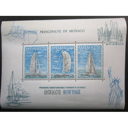 Monaco. Bloc N°32. Course Transatlantique Monaco-New York A La Voile. Types De Voiliers. 1985