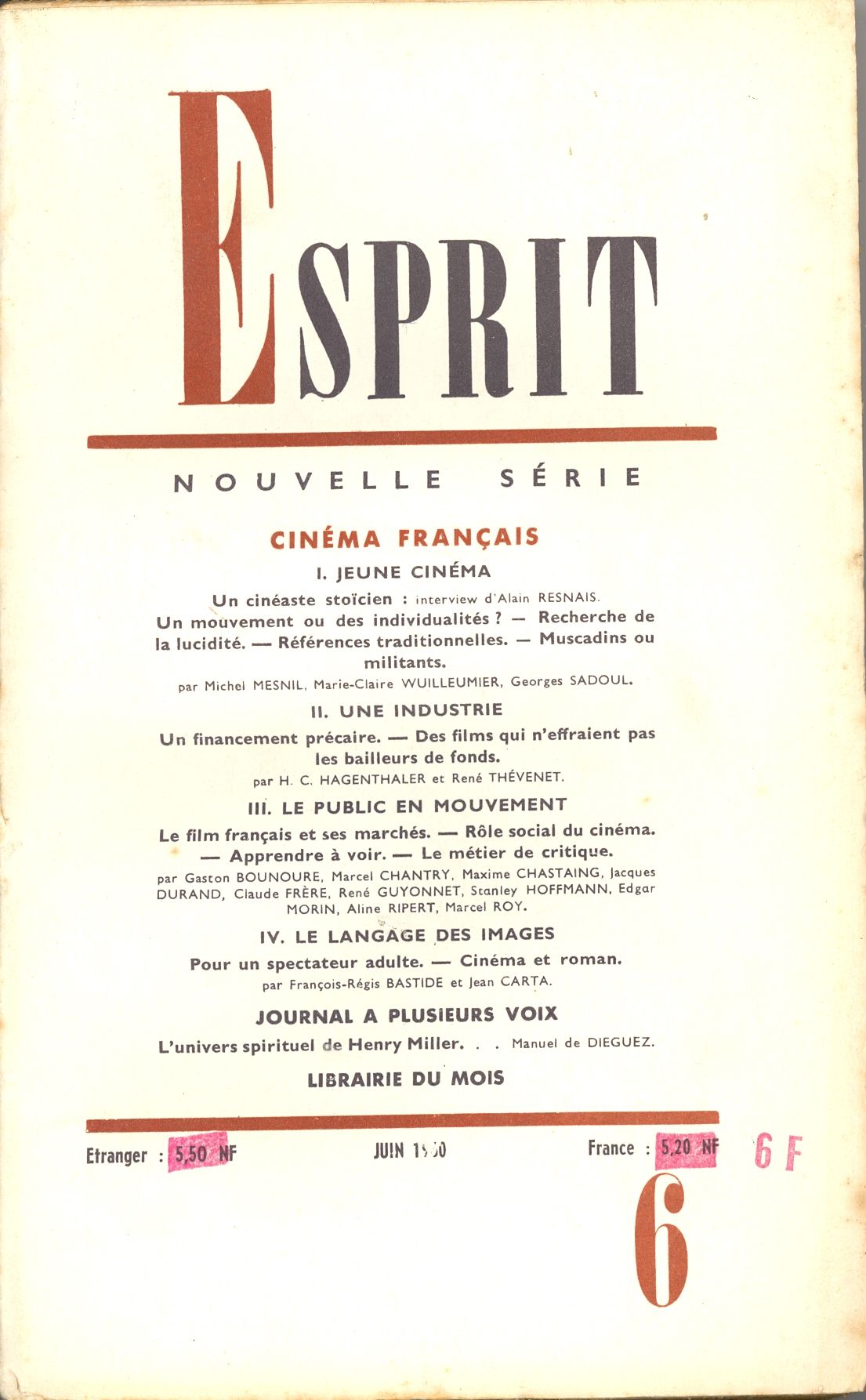 Esprit - N°6 - Juin 1960 - Cinéma Français