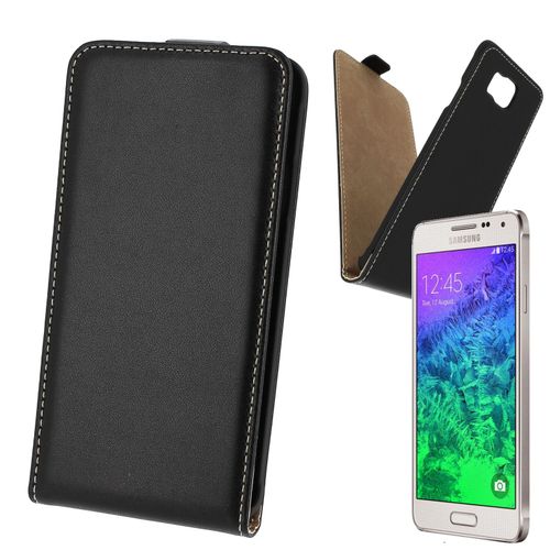 Pour Samsung Galaxy Alpha : Housse Aspect Cuir Noir Rabat Luxe
