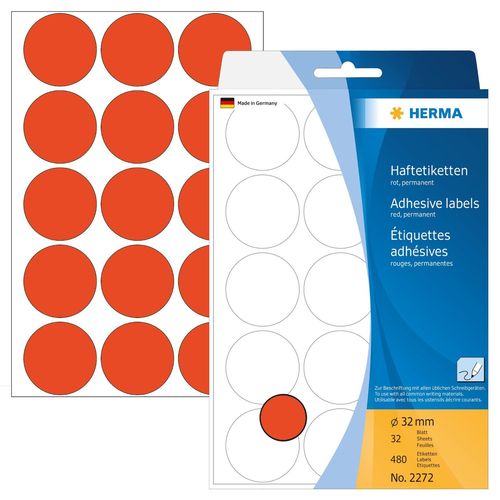 Herma Lot De 10 Etuis De 480 Étiquettes Multi-Usage Ronde Diam 32 Mm Rouge