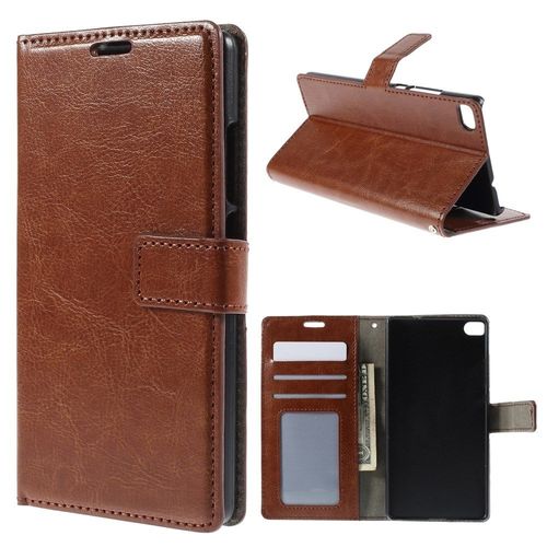 Etui Type Portefeuille Pour Huawei Ascend P8 Coloris Marron Rabat Latéral Articu