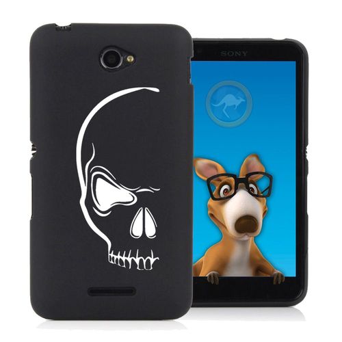 Coque Souple En Gel Noir Pour Sony Xperia E4 Avec Impression Motifs Crâne Blanc