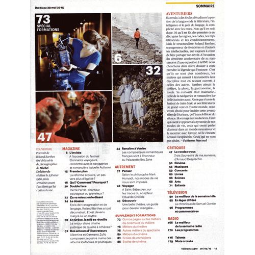 Télérama 3410: Roland Barthes.Isabelle Autissier.Mark Hunyadi.Albertine, Germano Zullo.Ed. Chillida 