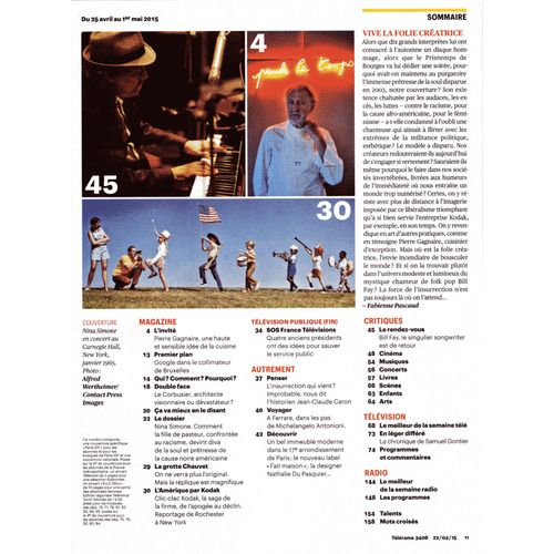Télérama 3406:Nina Simone.Pierre Gagnaire.Le Corbusier.Télévision Publique.Bill Fay.Kodak. 