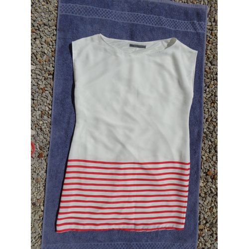 Robe "Zara Basic", Blanche Rayée Rouge, Sans Manches, Taille Xl