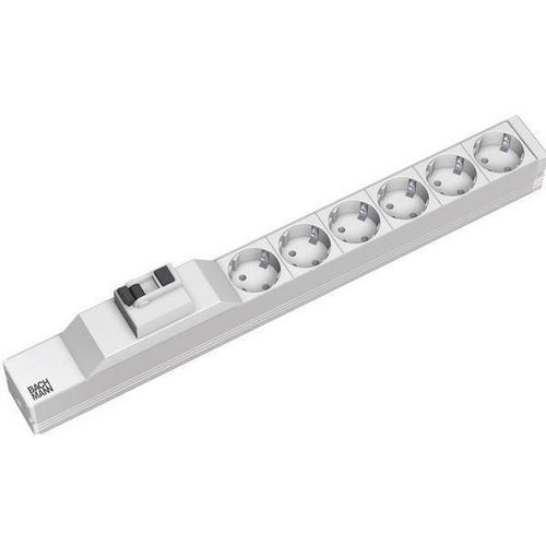 Bachmann - Coupe-circuit (rack-montable) - entrée : CEE 7/4 - connecteurs de sortie : 6 (CEE 7/4) - 1U - 19" - 2 m - Allemagne - gris clair, RAL 7035