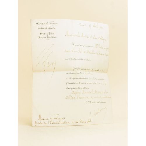 Lettre Signée Par Joseph Caillaux, À En-Tête Du Ministère Des Finances, Cabinet Du Ministre. Débits De Tabac Et Recettes Buralistes, Le 29 Avril 1900