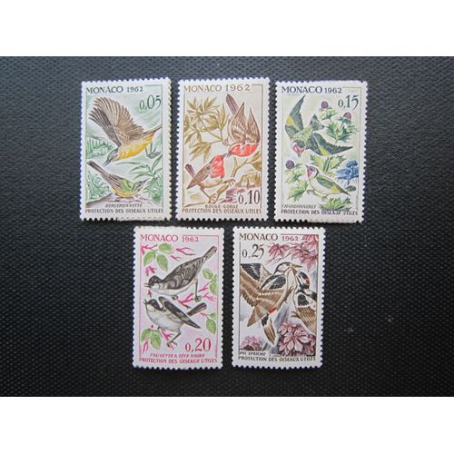 Monaco. 60eme Anniv. Convention Int. Protection Oiseaux Utiles. N°581-590 (1962)