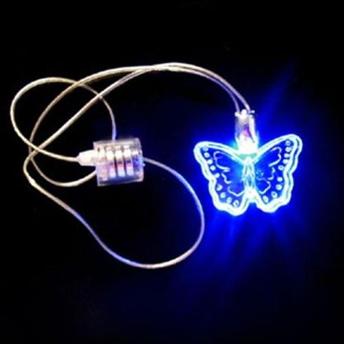 Collier Led Lumineux Papillon Bleu Brille Dans Le Noir Fluorescent Neon 