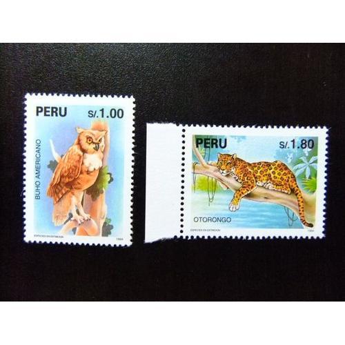 Perou Peru 1994 Yvert 1047/1048 **Mnh Buho Americano - Otorongo - Especes En Voie D'extinction Hibou Owl Felin