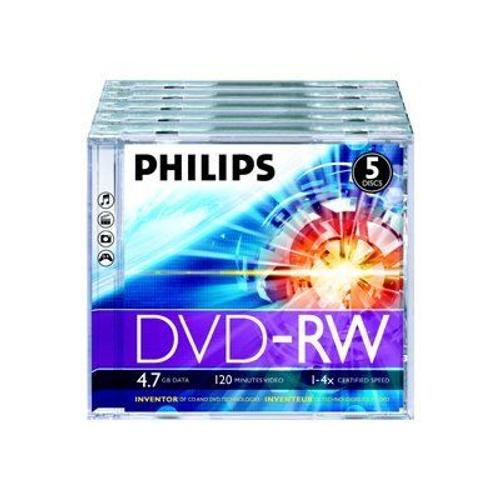 Philips DN4S4J05F - 5 x DVD-RW - 4.7 Go (120 minutes) 1x - 4x - boîtier CD
