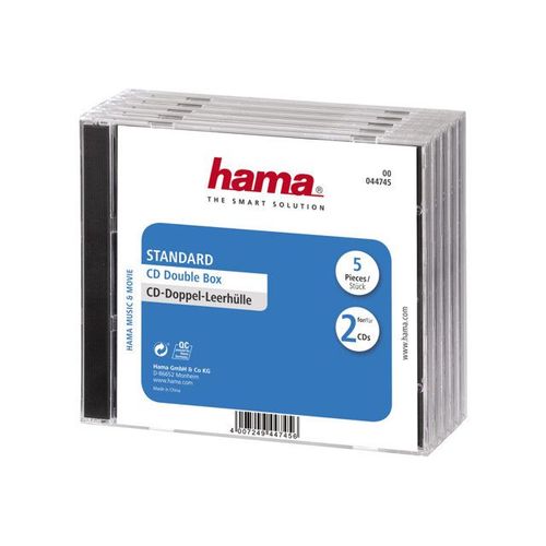 Hama CD Double Jewel Case Standard - Coffret pour CD - capacité : 2 CD - transparent (pack de 5)