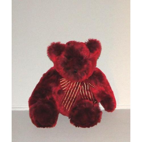 Ours Rouge Bordeaux Noir Avec Noeuds Bordeaux Peluche 30cm