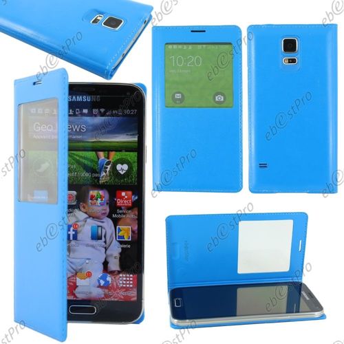 Ebeststar ® Housse Pochette Protection Coque Etui Type S-View Pour Samsung Galaxy S5 Mini Sm-G800 G800f G800h, Couleur Bleu + Film Protection D'écran
