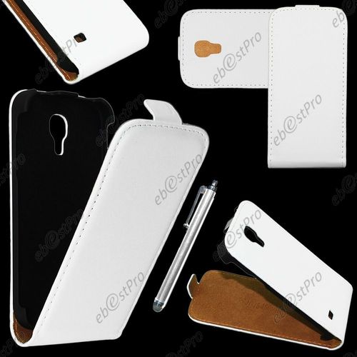 Ebeststar ® Housse Coque Etui En Pu Cuir À Rabat Ultra Fine (Slim Case) Pour Samsung Galaxy S4 Mini Gt-I9190, I9192, I9195, Couleur Blanc + Stylet + Film Protection D'écran