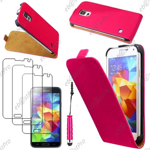 Ebeststar ® Housse Coque Etui En Pu Cuir À Rabat Ultra Fine (Slim Case) Pour Samsung Galaxy S5 Sm-G900f, G900, G900h, Couleur Rose + Mini Stylet 3 Film