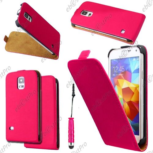 Ebeststar ® Housse Coque Etui En Pu Cuir À Rabat Ultra Fine (Slim Case) Pour Samsung Galaxy S5 Sm-G900f, G900, G900h, Couleur Rose + Mini Stylet + Film Protection D'écran