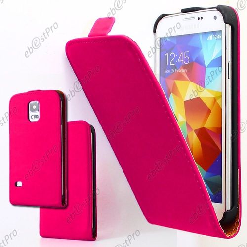 Ebeststar ® Housse Coque Etui En Pu Cuir À Rabat Ultra Fine (Slim Case) Pour Samsung Galaxy S5 Sm-G900f, G900, G900h, Couleur Rose + Film Protection D'écran