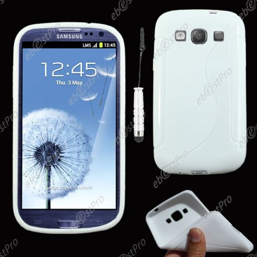 Ebeststar ® Housse Etui Coque Silicone Gel Motif S-Line Protection Souple Pour Samsung Galaxy S3 I9300 I9305, Couleur Blanc + Mini Stylet + Film Protection D'écran