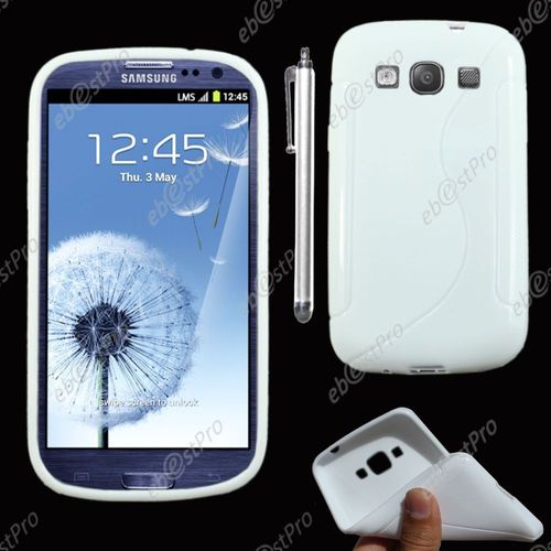 Ebeststar ® Housse Etui Coque Silicone Gel Motif S-Line Protection Souple Pour Samsung Galaxy S3 I9300 I9305, Couleur Blanc + Stylet + Film Protection D'écran