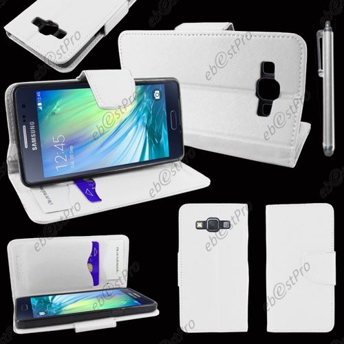 Ebeststar ® Housse Coque Etui Portefeuille Folio Book Livre Simili Cuir Pour Samsung Galaxy A5 Sm-A500f, Couleur Blanc + Stylet + Film Protection D'écran