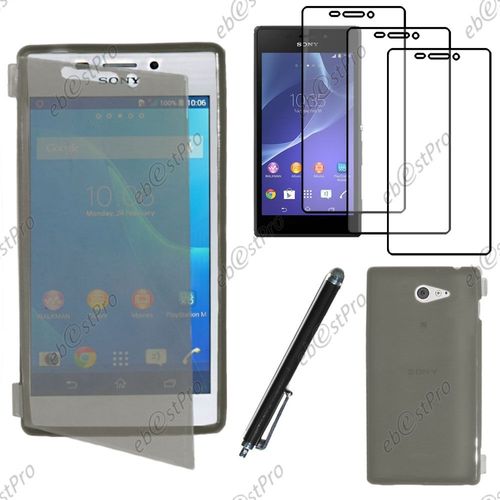 Ebeststar ® Housse Etui Coque Portefeuille Livre Silicone Gel Pour Sony Xperia M2 D2302 D2303, Couleur Noir + Stylet 3 Film