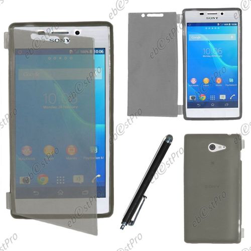 Ebeststar ® Housse Etui Coque Portefeuille Livre Silicone Gel Pour Sony Xperia M2 D2302 D2303, Couleur Noir + Stylet + Film Protection D'écran