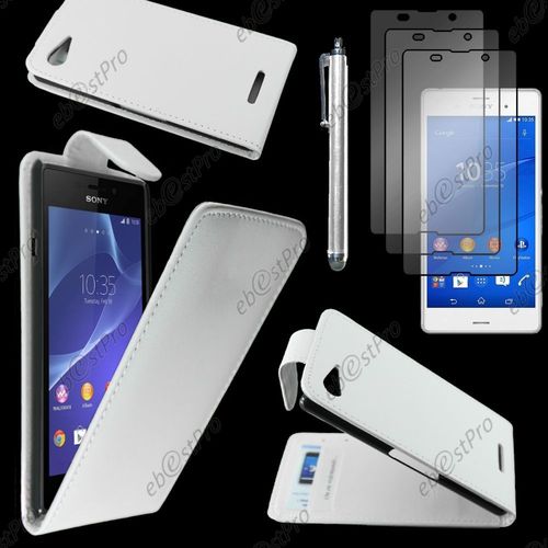 Ebeststar ® Housse Coque Etui Simili Cuir À Rabat Vertical Pour Sony Xperia E3 D2203, Couleur Blanc + Stylet 3 Film